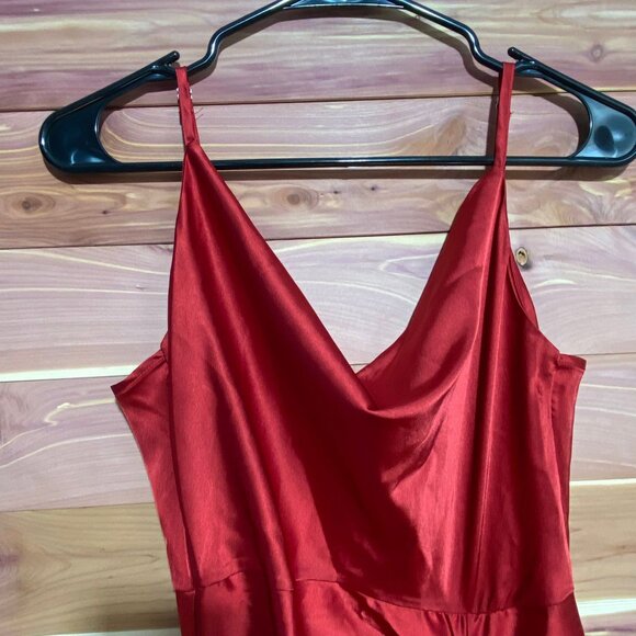 Floerns Women's Plus Size Satin Spaghetti Strap‎ Cowl Neck Wrap Party Cami Dress - Picture 2 of 12